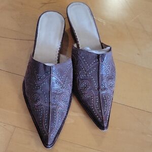 Nine West Brown Leather Studded Western Slipon Shoes 38